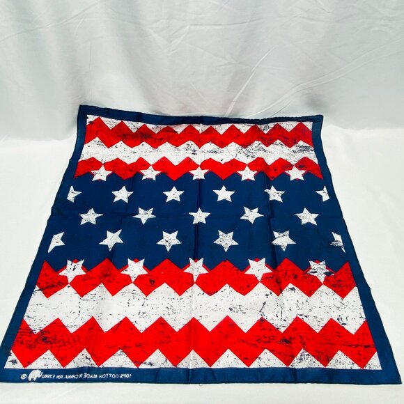 Patriotic Red White & Blue Bandana 100% Cotton Stars & Zigzag Print  Square - Picture 8 of 12